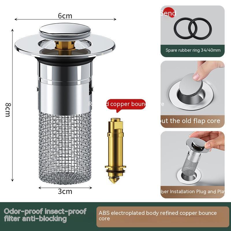 Nouveau filet filtrant anti-blocage Égoutteur de lavabo de type poussoir Bouchon de fuite de lavabo Déodorant - OUIOUISHOP