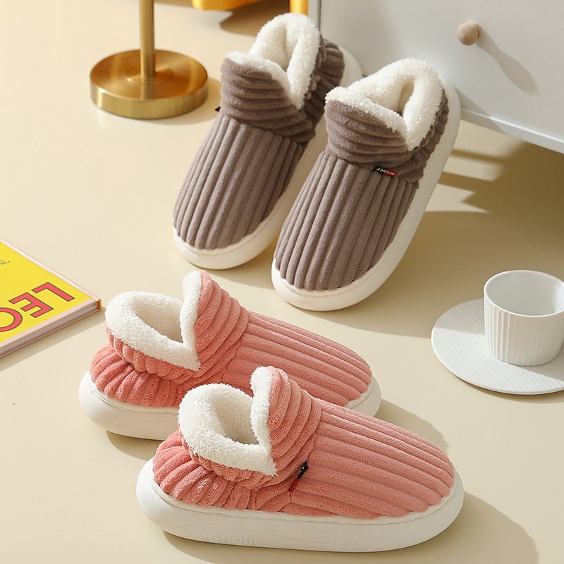 Pantoufles en coton pour hommes et femmes, nouvelles pantoufles d'hiver à la mode pour l'extérieur, pantoufles de Couple chaudes et intérieures pour chambre à coucher, chaussures en peluche polaire moelleuses - OUIOUISHOP